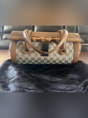 Gucci Vintage Tom Ford Bamboo Canvas Cylinder Satchel Bag